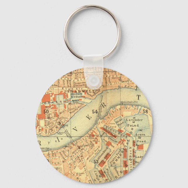 London Thames Vintage Map Key Ring (Front)