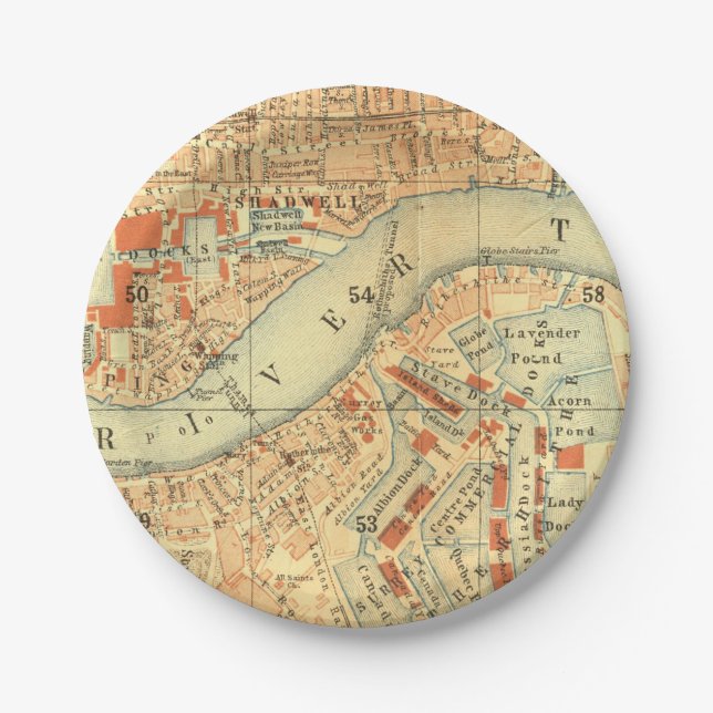 London Thames Vintage Map Paper Plate (Front)