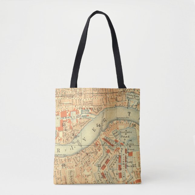 London Thames Vintage Map Tote Bag (Front)