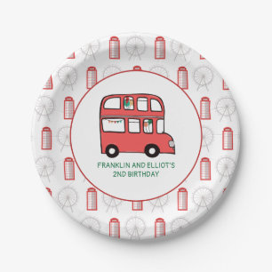 London Theme Kids Joint Birthday Party Paper Plate