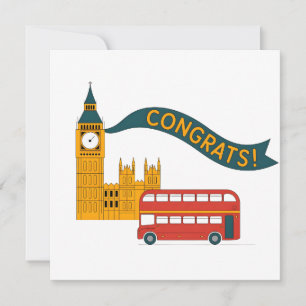 London-Themed "Congrats!" Greeting with Big Ben Holiday Card