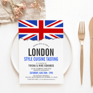 London Themed Cuisine   Party Flag White Invite