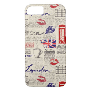 London Themed Seamless Pattern with Phone Booths Case-Mate iPhone Case
