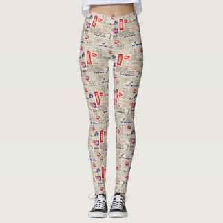 London Themed Seamless Pattern with Phone Booths Leggings