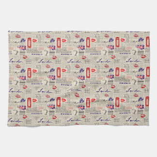 London Themed Seamless Pattern with Phone Booths Tea Towel