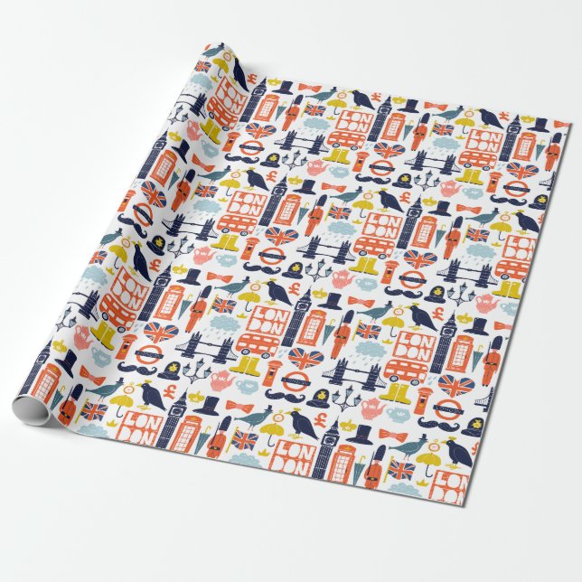 London Themed Wrapping Paper (Unrolled)