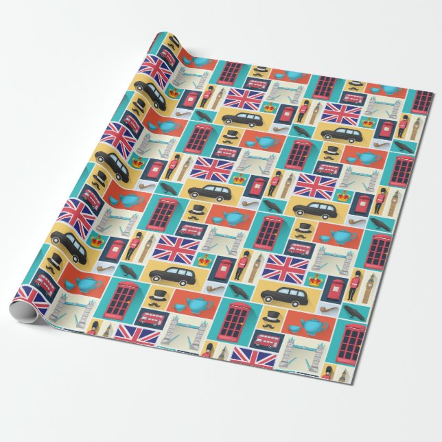 London Themed Wrapping Paper (Unrolled)