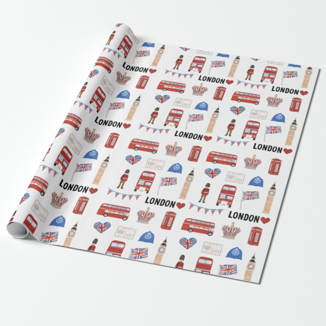 London Themed Wrapping Paper | London Themed Gift  (Unrolled)