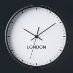 London Time Zone Newsroom Style Clock<br><div class="desc">"london uk british english gmt",  "minimal city name time zone" "timezones zones",  "international world times newroom",  "news room style clock",   "time in different countries",  "simple elegant work office",   "professional country wallclock clock",  "stylish classic modern contemporary",  "minimalist minimalistic black and white"</div>