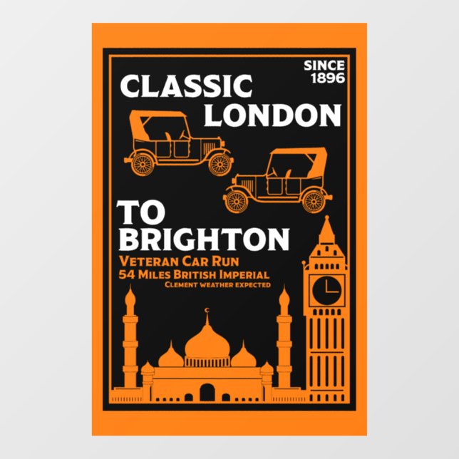 London To Brighton Veteran Car Run Window Cling (Sheet)