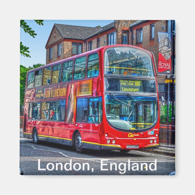 London to Lewisham Red Double-decker Bus UK Magnet (Front)