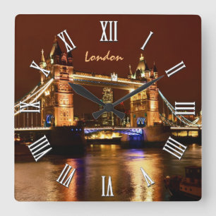 London, Tower Bridge at Night England / Britain Square Wall Clock