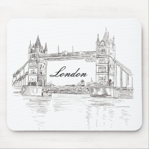 London Tower Bridge Black Ink Classic Drawing Mouse Mat
