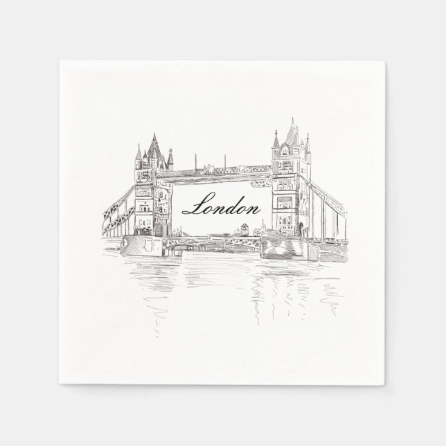 London Tower Bridge Black Ink Classic Drawing Napkin (Front)
