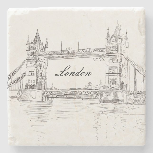 London Tower Bridge Black Ink Classic Drawing Stone Coaster (Front)