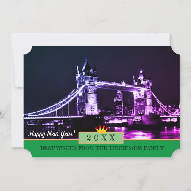 London, Tower Bridge & Happy New Year! Wishes Card (Front)