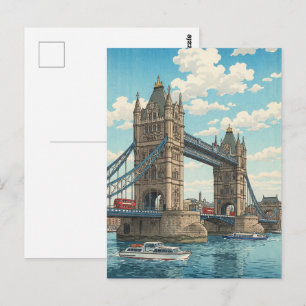 London Tower Bridge Japanese Woodblock Print Postcard