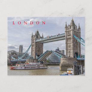 London Tower Bridge lifted view postcard