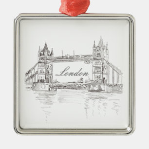 London Tower Bridge Line Drawing Christmas Tree Metal Tree Decoration