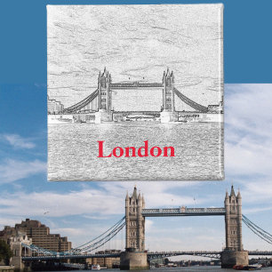 London Tower Bridge Red Black White Embossed Magnet