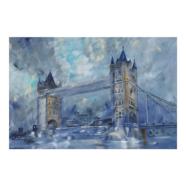 London tower bridge teal grey evening painting photo print (Front)