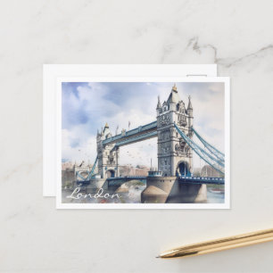 London Tower Bridge Travel Watercolor Postcard