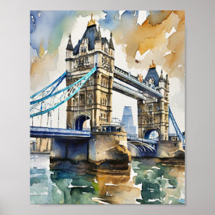 London Tower Bridge Watercolor Art Print