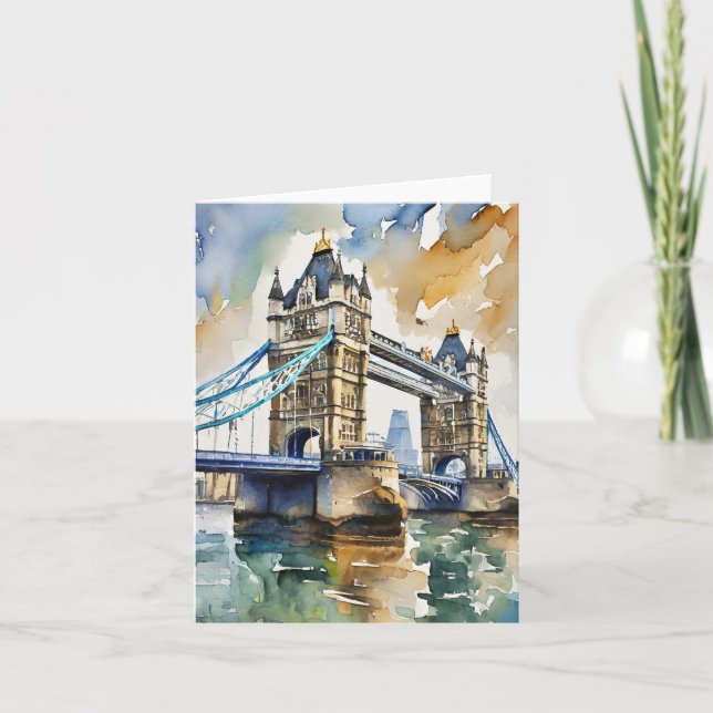 London Tower Bridge Watercolor Stationery Card (Front)