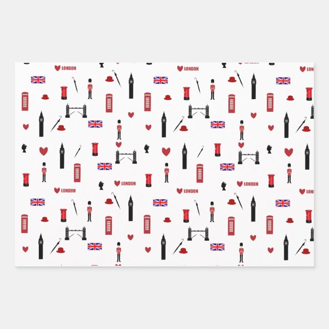London Town pattern Wrapping Paper Sheet (Front)