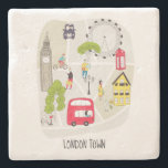 London Town Stylised Map Cartoon Landmarks People Stone Coaster<br><div class="desc">A stylised illustration map of London Town with landmarks,  bus,  taxi and characters.</div>