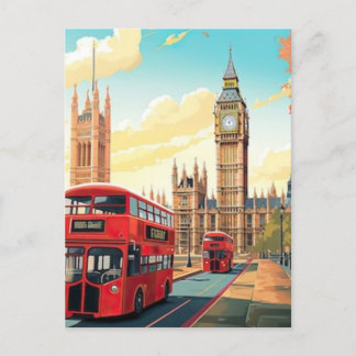 London Travel Postcard Art, London Travel Art, Eng