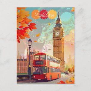 London Travel Postcard Art, London Travel Art, Eng