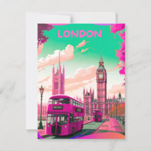 London Travel Postcard Art, London Travel Art, Eng
