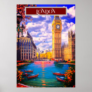 London Travel Postcard Art, London Travel Art, Eng Poster