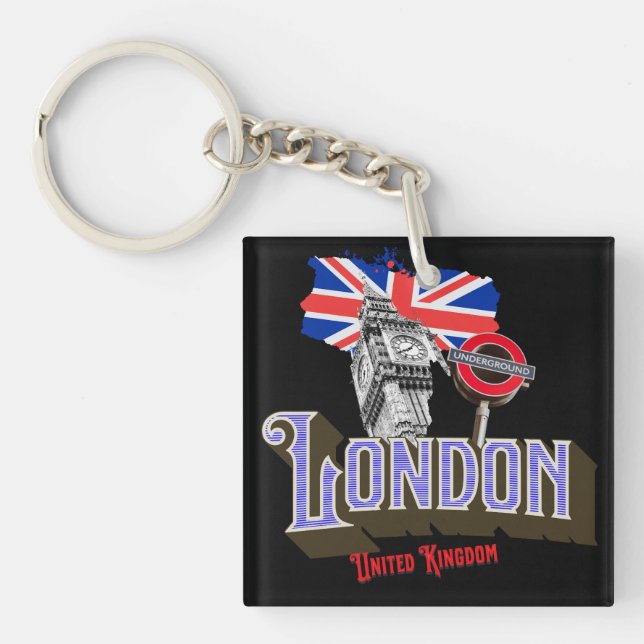 London UK, Big Ben, Underground, Union Jack Key Ring (Front)
