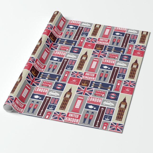 London UK Icons Wrapping Paper (Unrolled)