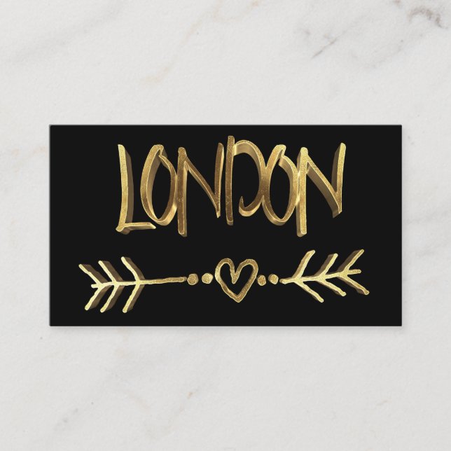 London UK Love Black and Gold Typography Elegant Business Card (Front)