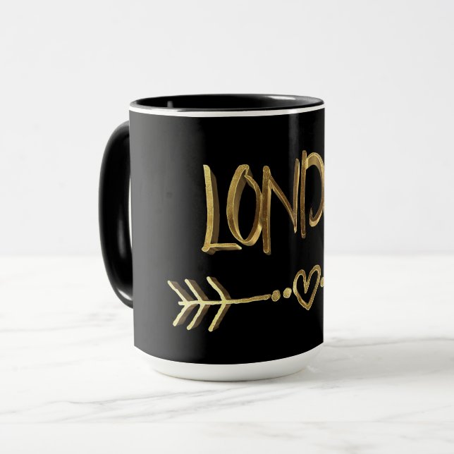 London UK Love Black Gold Typography Elegant Mug (Front Left)