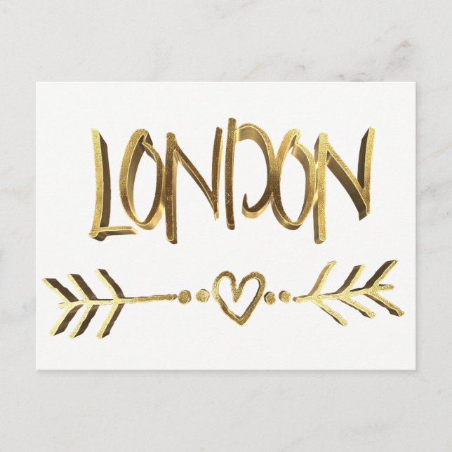 London UK Love Elegant Gold Look Typography Postcard (Front)