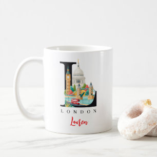 London UK Monogram Letter L Personalised Gift Coffee Mug