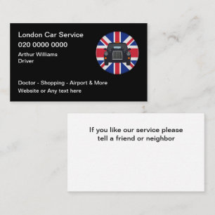 London UK Taxi Car Service Business Card