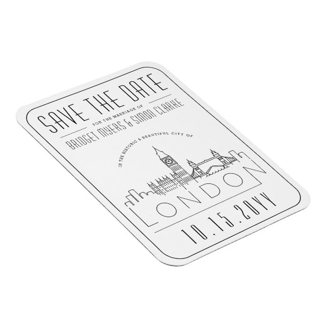 London, UK Wedding Stylised Skyline Save the Date Magnet (Right Side)