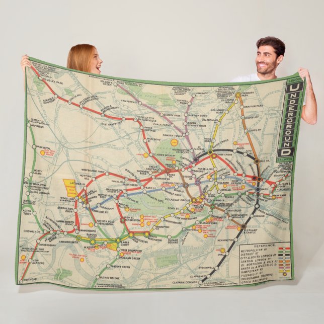 London Underground Railways Map Fleece Blanket (In Situ)