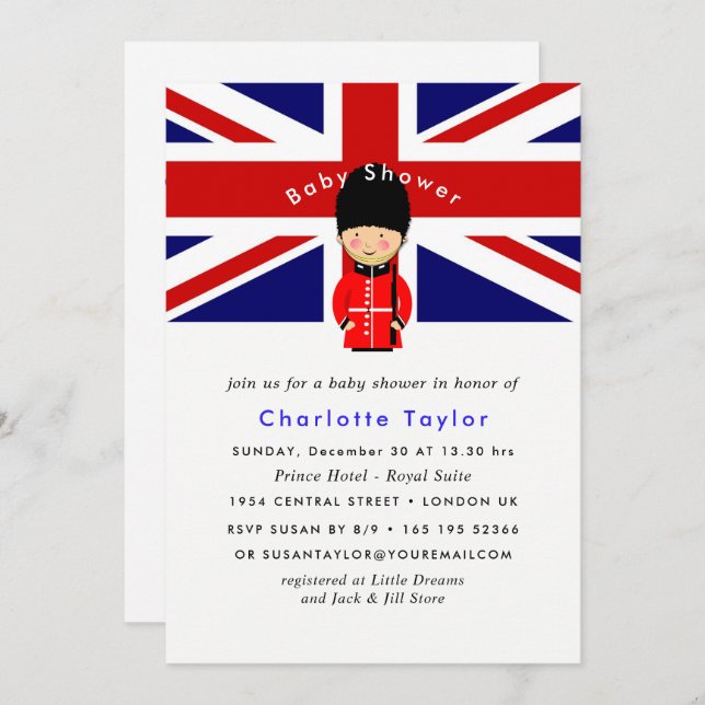 London Union Jack Theme Baby Shower Invitation (Front/Back)