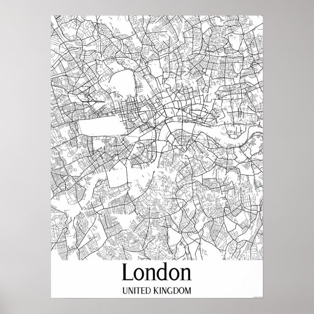 London United Kingdom Black & White City Map Poster (Front)