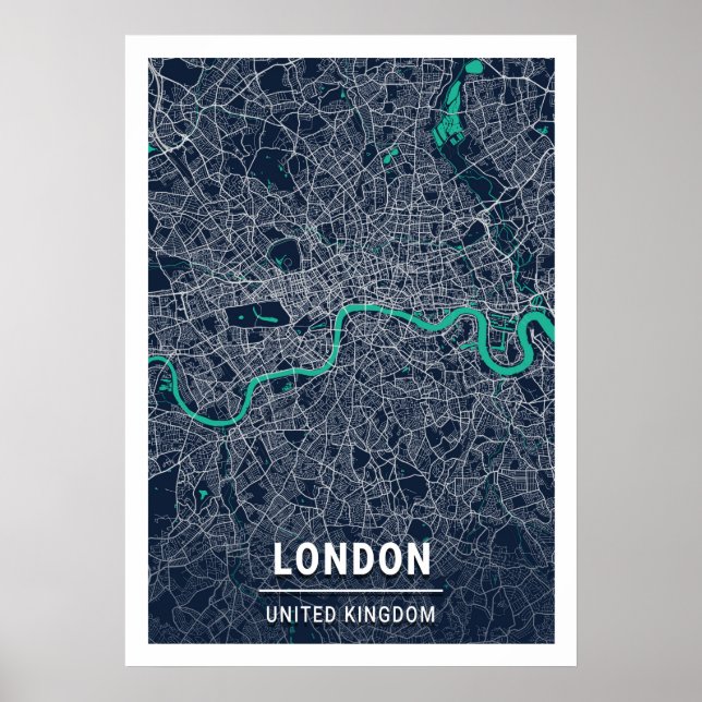 London - United Kingdom Blue Dark City Map Poster (Front)