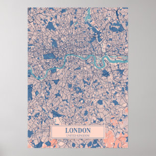 London - United Kingdom Breezy City Map  Poster
