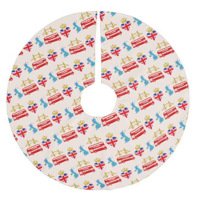 London, United Kingdom, British Tourist Icons Brushed Polyester Tree Skirt (Front)