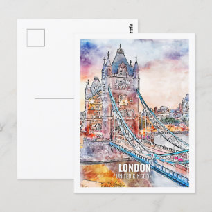 London United Kingdom Travel Place Watercolor Postcard