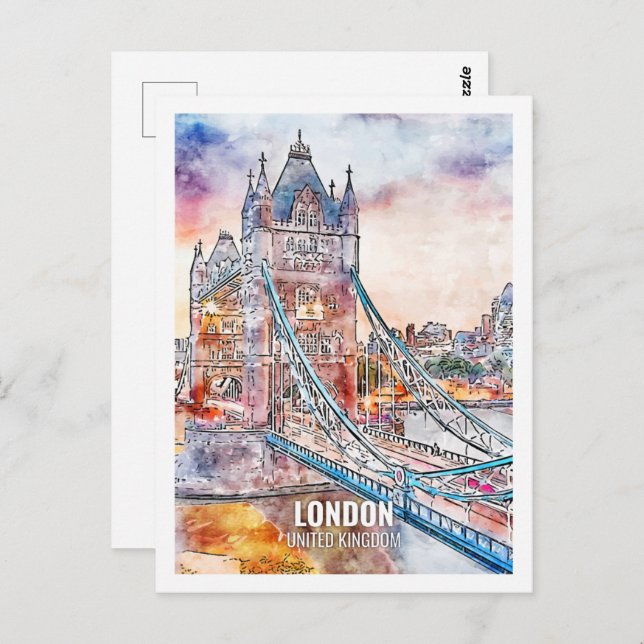 London United Kingdom Travel Place Watercolor Postcard (Front/Back)